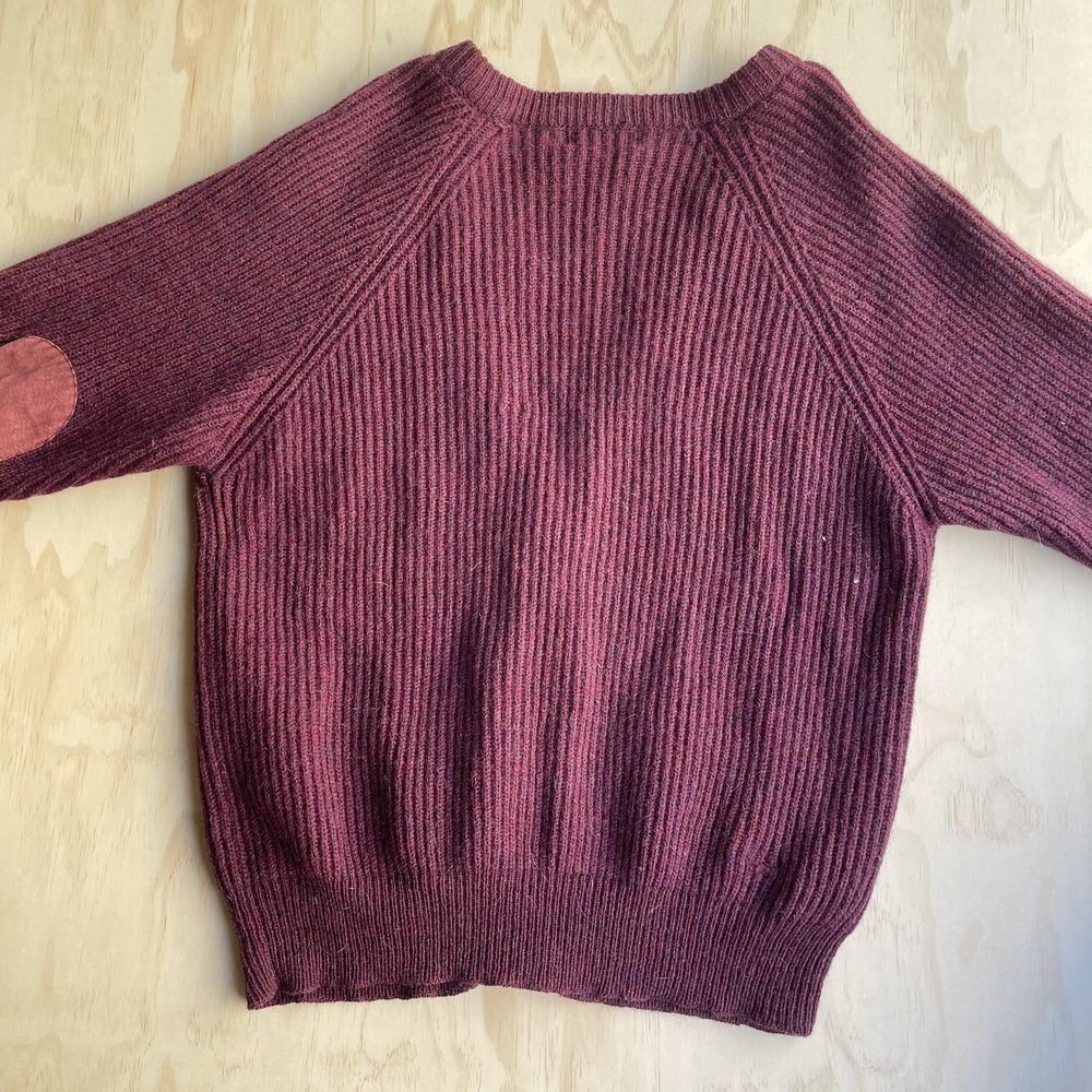 Vintage Chunky Knit Sweater Cardigan Mens Medium Red V Neck Elbow Patch Pockets - Picture 2 of 6